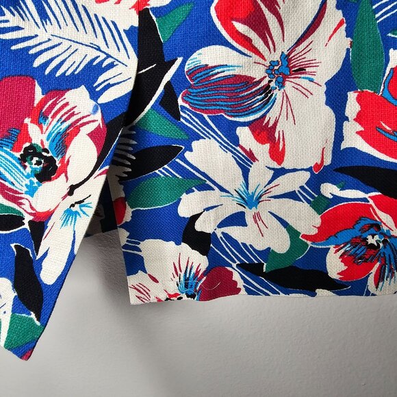 J Crew 2 Pencil Skirt Basketweave Blue Floral Tropical Cotton Office Career - Picture 6 of 10